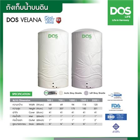 ถังเก็บน้ำ DOS VELANA 500 ลิตร สี ARCTIC GREY GRANITE_8