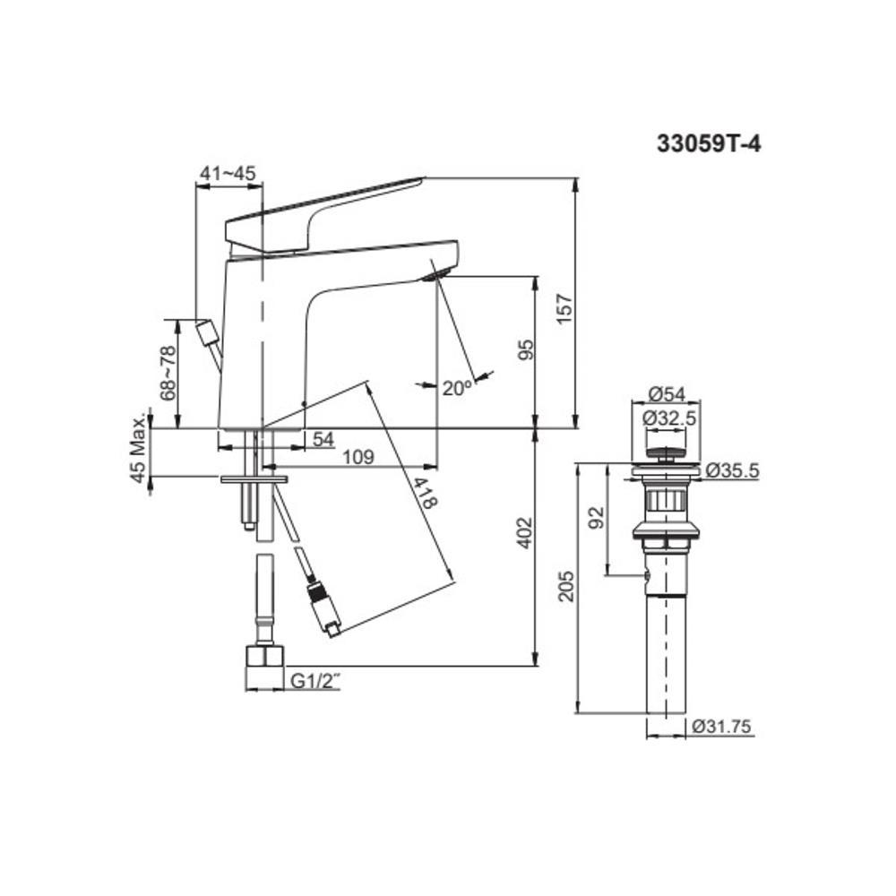 ก๊อกอ่างล้างหน้าผสม KOHLER K-33059T-4-CP