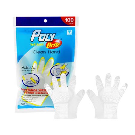 ถุงมือพลาสติก HDPE POLY-BRITE FREE SIZE แพ็ก 100 ชิ้น_0