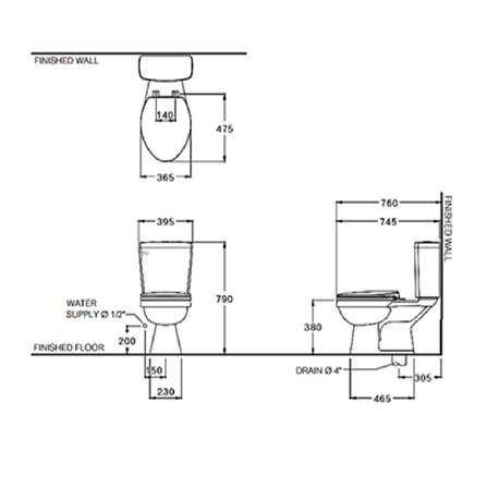 สุขภัณฑ์ 2 ชิ้น COTTO C13457 4.5L สีขาว_1