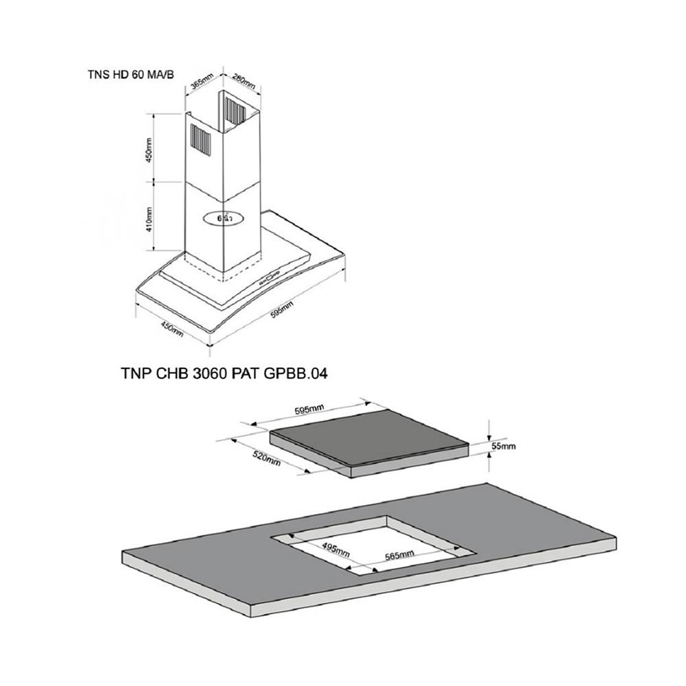 เตาฝัง+เครื่องดูดควัน TECNOSTAR CHB3060+HD 60MAB