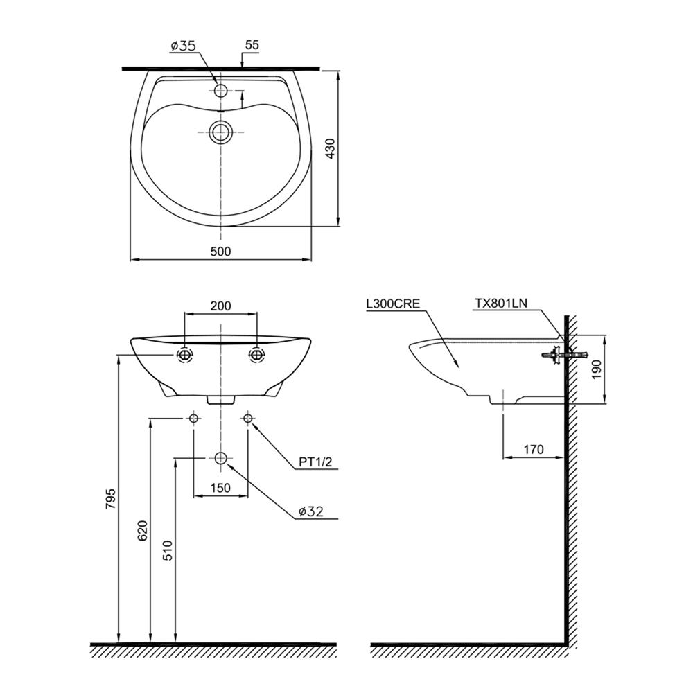 อ่างล้างหน้า TOTO LT300CV สีขาว