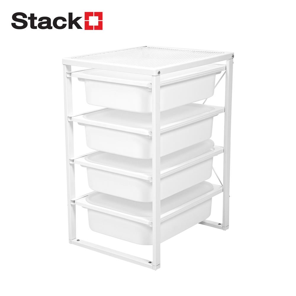 ชั้นเหล็กพร้อมกล่อง 4 ชั้น STACKO 43.5x36.5x60 ซม. สีขาว