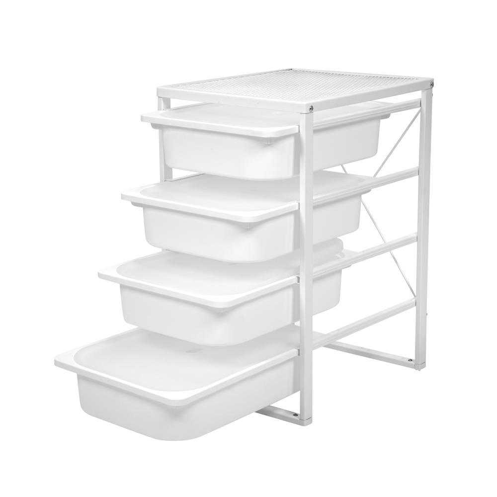 ชั้นเหล็กพร้อมกล่อง 4 ชั้น STACKO 43.5x36.5x60 ซม. สีขาว