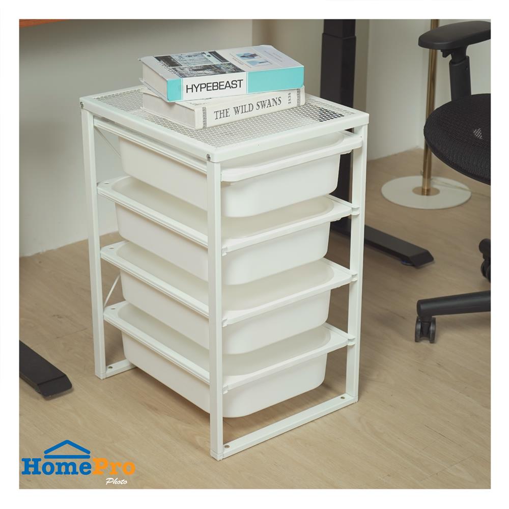 ชั้นเหล็กพร้อมกล่อง 4 ชั้น STACKO 43.5x36.5x60 ซม. สีขาว
