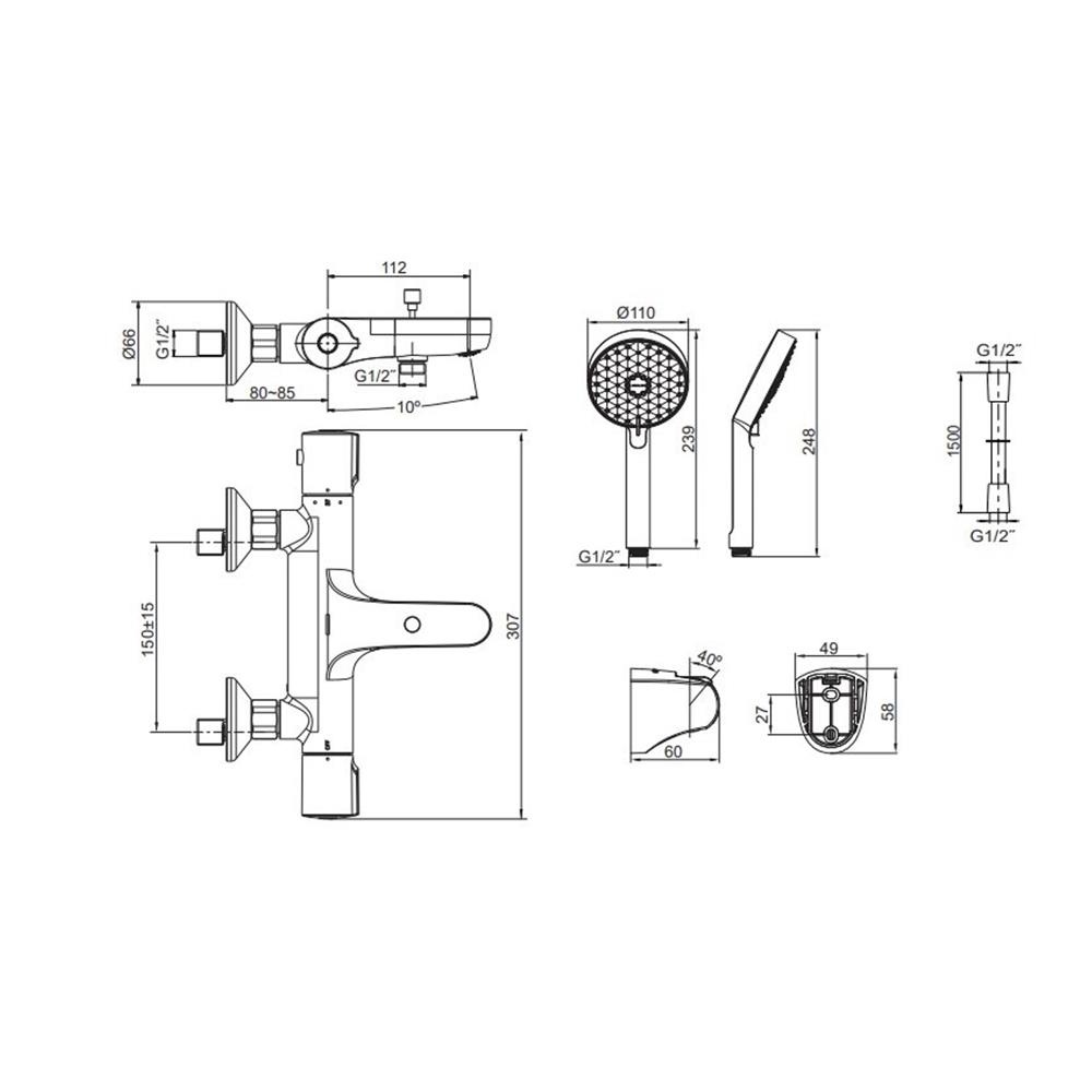 ก๊อกผสมยืนอาบ KOHLER K-33083T-9-AF