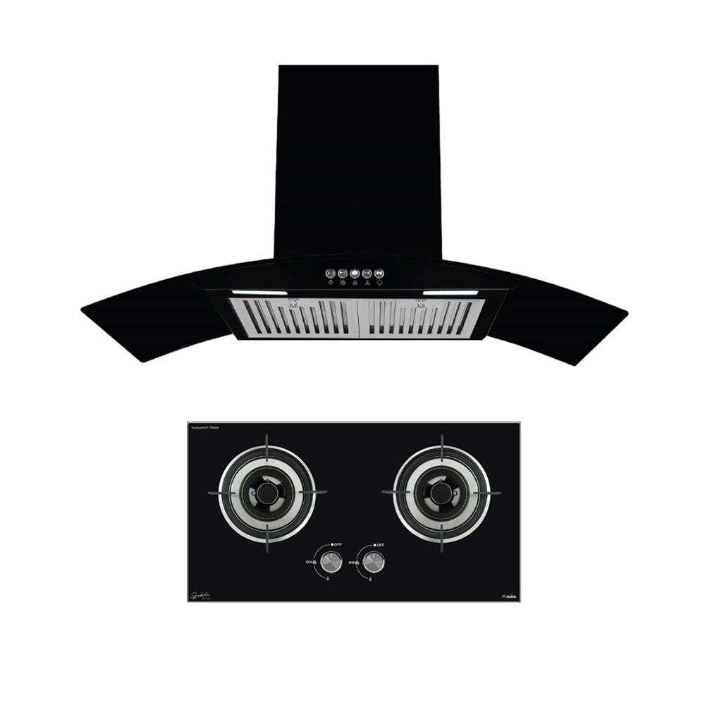 เตาฝัง+เครื่องดูดควัน AXIA SBL76-2G+HERO KNIGHT90