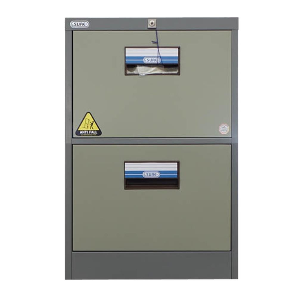 ตู้เอกสารเหล็กสูง 2 ลิ้นชัก SURE FC-202 สีเทา/ครีม