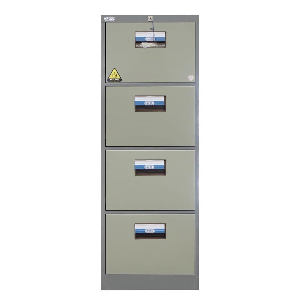 ตู้เอกสารเหล็กสูง 4 ลิ้นชัก SURE FC-204 สีเทา/ครีม