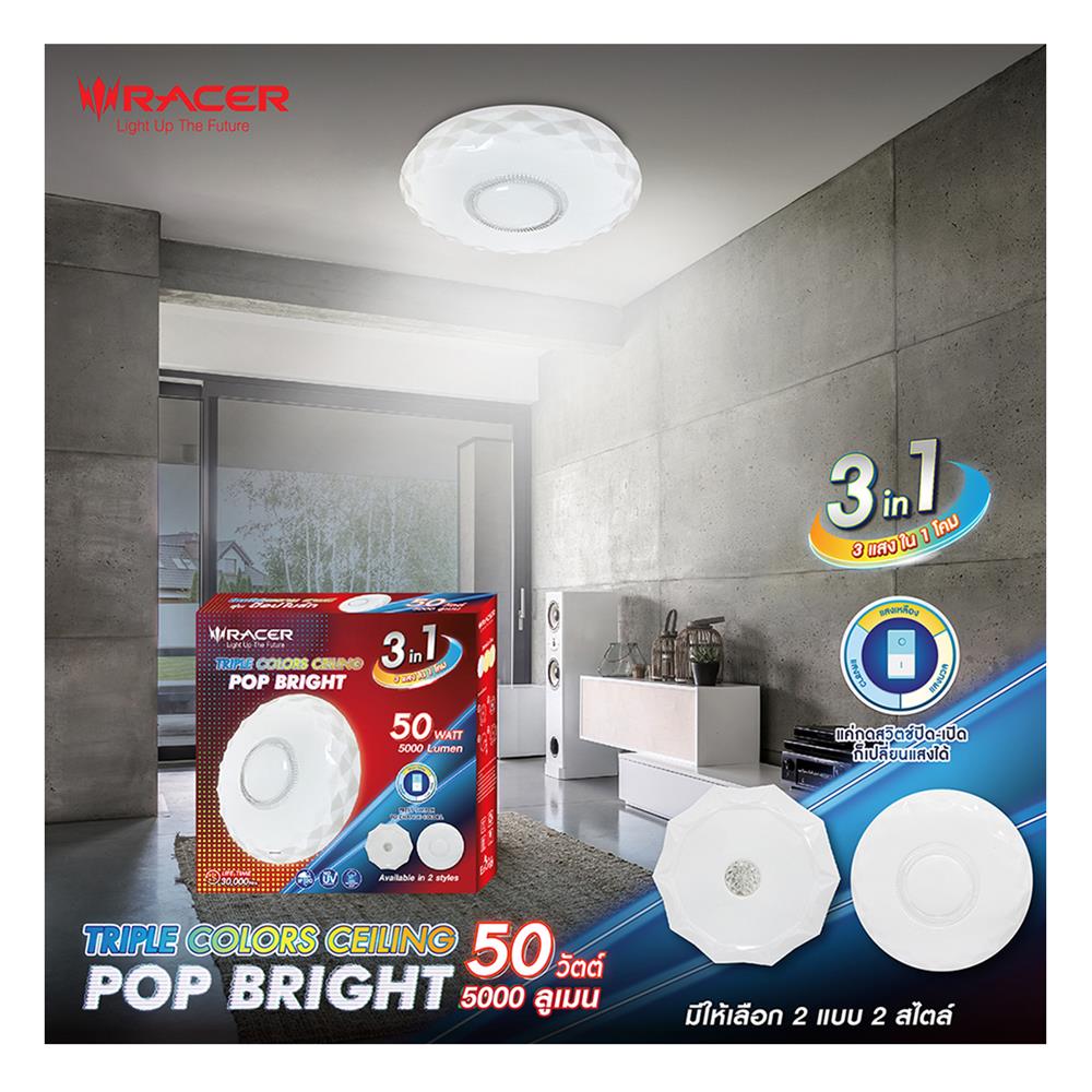 ไฟเพดาน LED RACER POP BRIGHT PBT06 19 นิ้ว 50 วัตต์ DAYLIGHT/COOL WHITE/WARM WHITE สีขาว