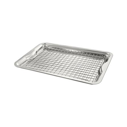 ถาดเหลี่ยมสเตนเลส พร้อมตะแกรง V-ONE 43x32x2 ซม._0