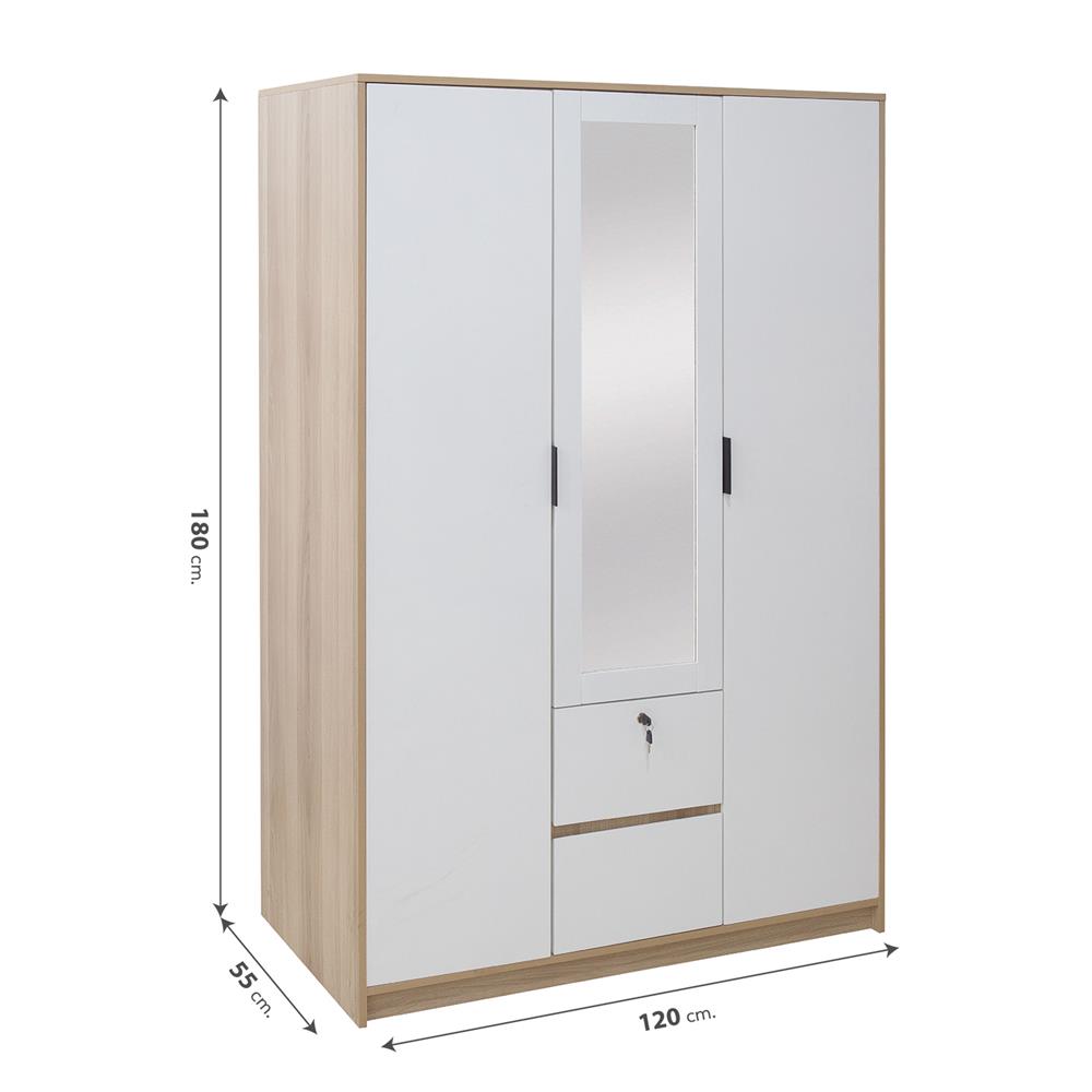 ตู้เสื้อผ้า 3 บานเปิด FURDINI GREATE 120 ซม. สีไวท์โอ๊ค/ขาว