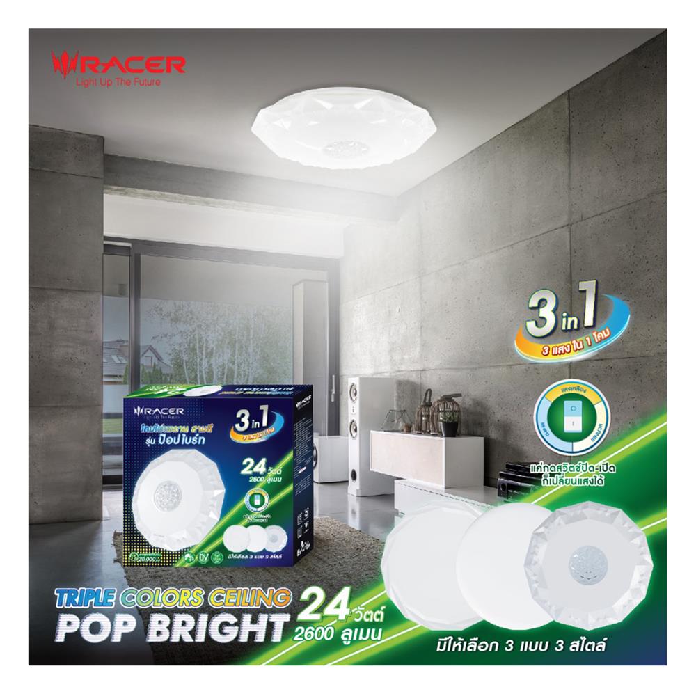 ไฟเพดาน LED RACER POP BRIGHT PBT02 14 นิ้ว 24 วัตต์ DAYLIGHT/COOL WHITE/WARM WHITE สีขาว