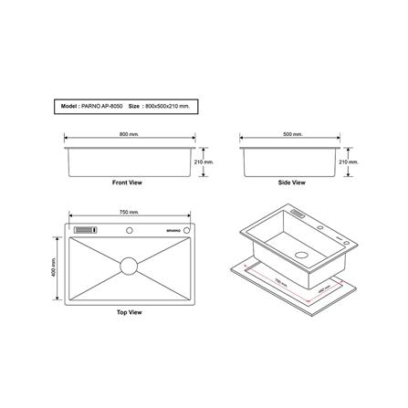 ซิงค์ฝัง 1 หลุม PARNO AP-8050 สีเงิน_10