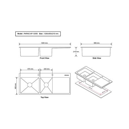 ซิงค์ฝัง 2 หลุม 1 ที่พัก PARNO AP-12050 สีเงิน_8