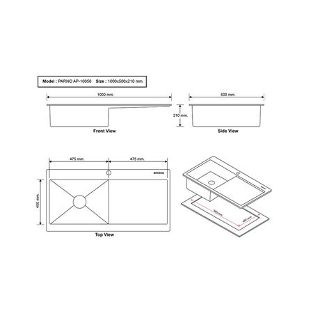 ซิงค์ฝัง 1 หลุม 1 ที่พัก PARNO AP-10050 สีเงิน_9