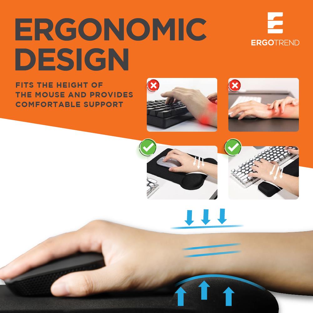 แผ่นรองเมาส์เพื่อสุขภาพพร้อมที่พักข้อมือ ERGOTREND สีดำ
