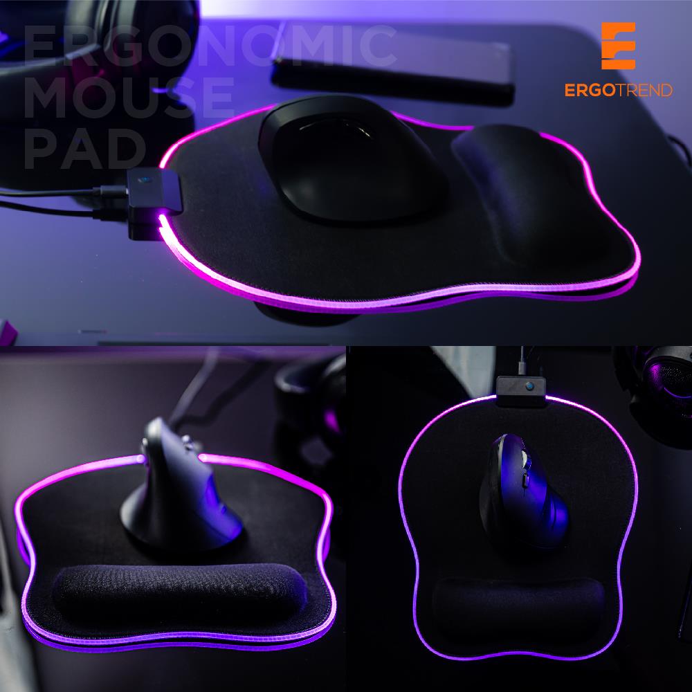 แผ่นรองเมาส์เพื่อสุขภาพพร้อมไฟ RGB ERGOTREND สีดำ