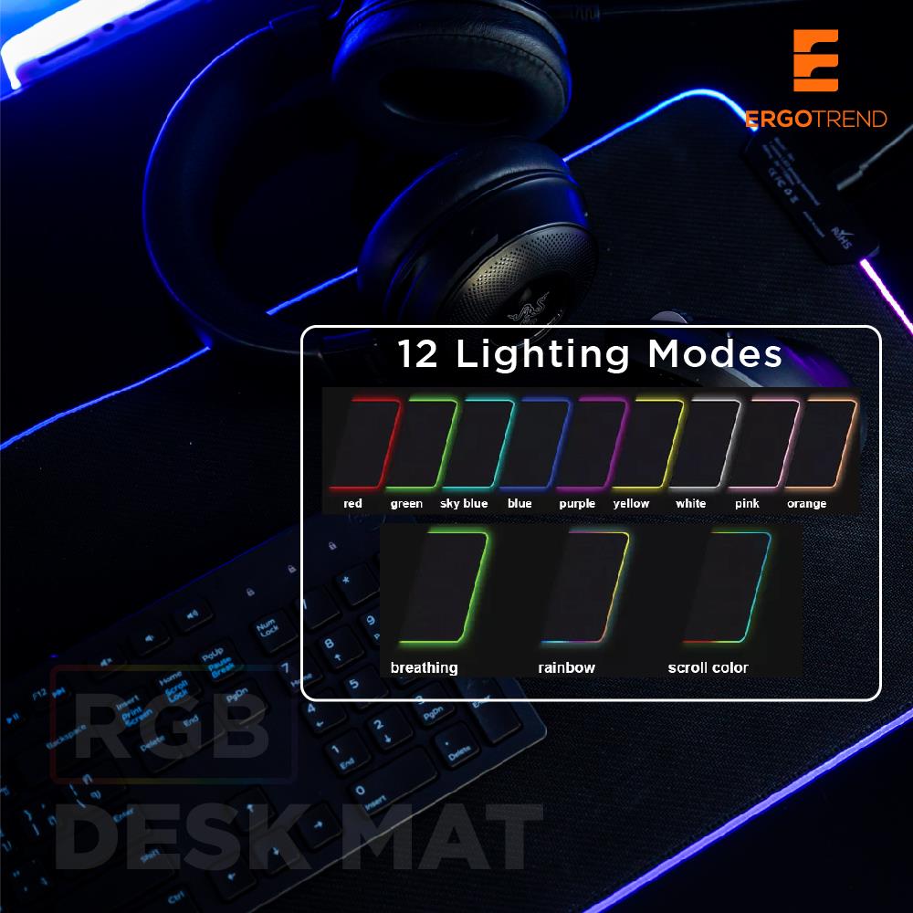 แผ่นรองเมาส์พร้อมไฟ RGB ERGOTREND สีดำ