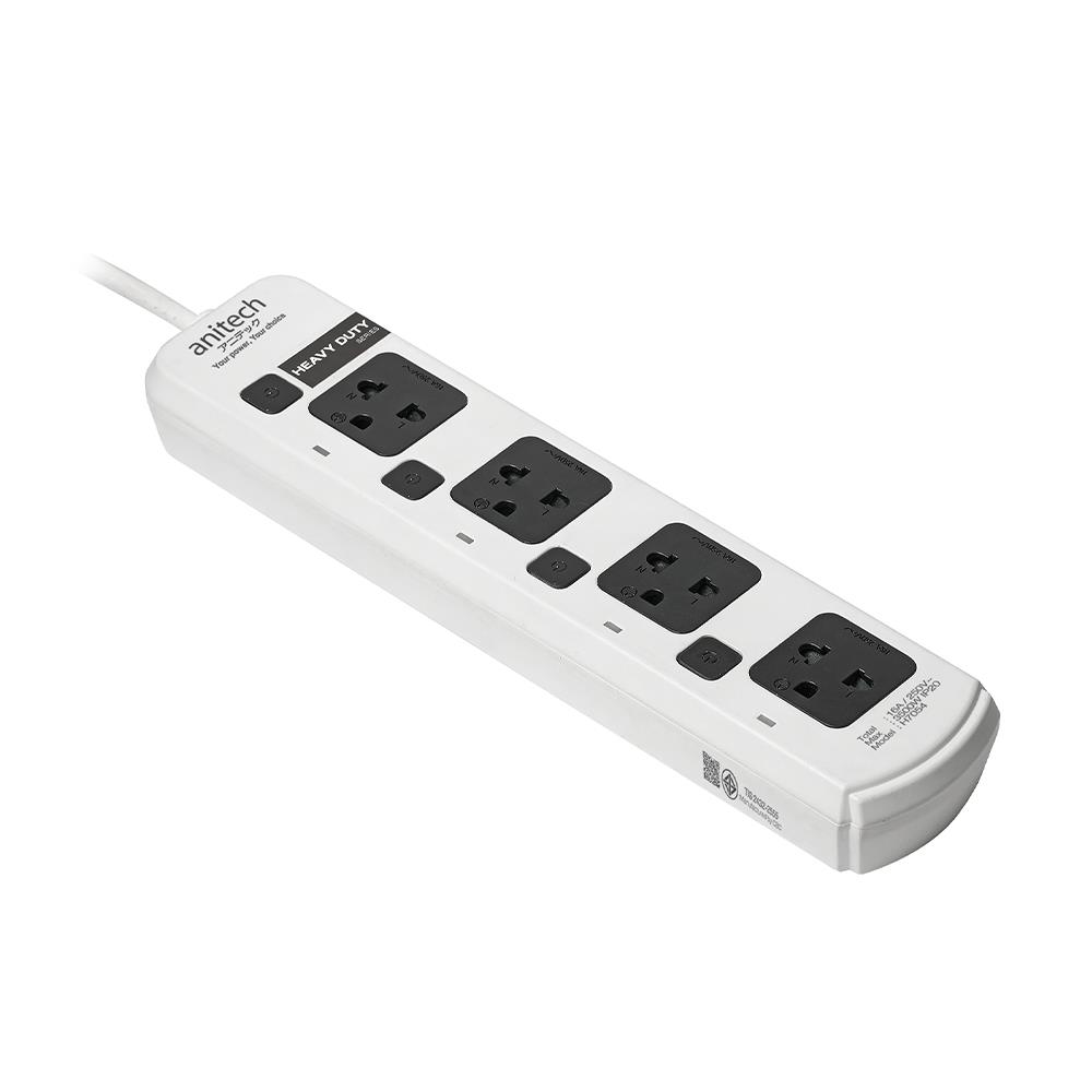 รางปลั๊กไฟ 4 ช่อง 4 สวิตซ์ ANITECH H7054 5 ม. สีขาว