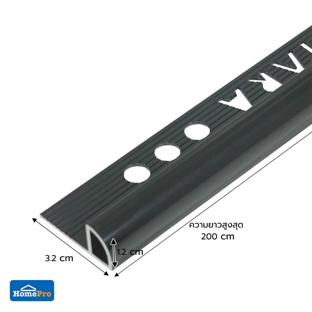 คิ้วอะลูมิเนียมแบบโค้ง TARA 12 มม. 2 ม. สีดำเงา