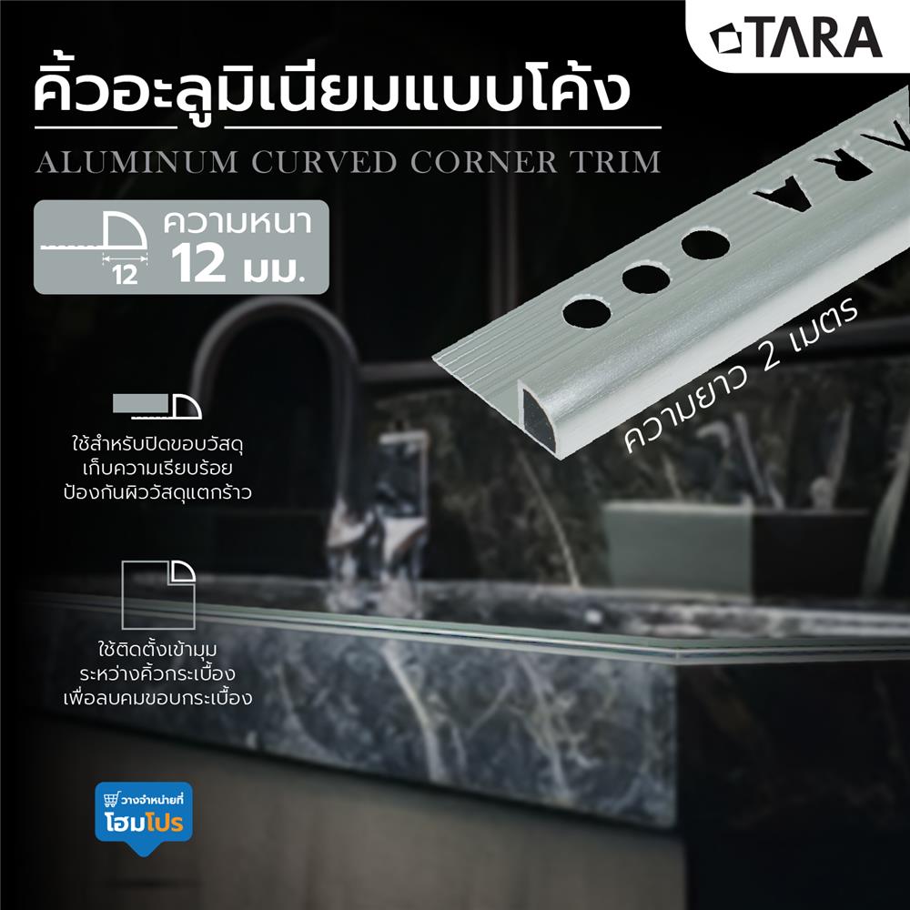 คิ้วอะลูมิเนียมแบบโค้ง TARA 12 มม. 2 ม. ปัดลายเงิน