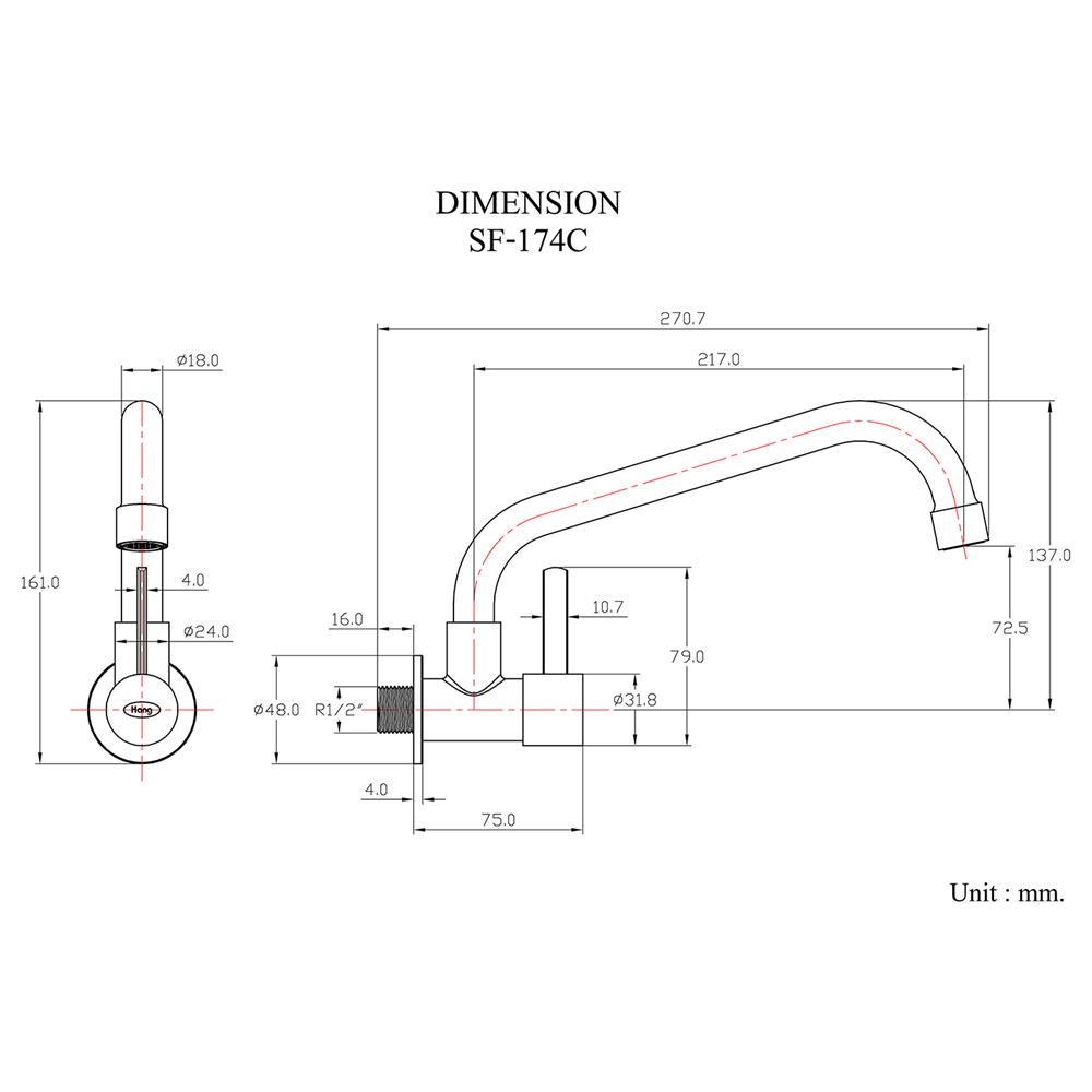 ก๊อกซิงค์เดี่ยวติดผนัง HANG SF-174C สเตนเลส