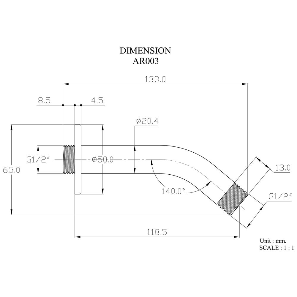 ก้านฝักบัว RAIN SHOWER HANG AR-003 สีโครม