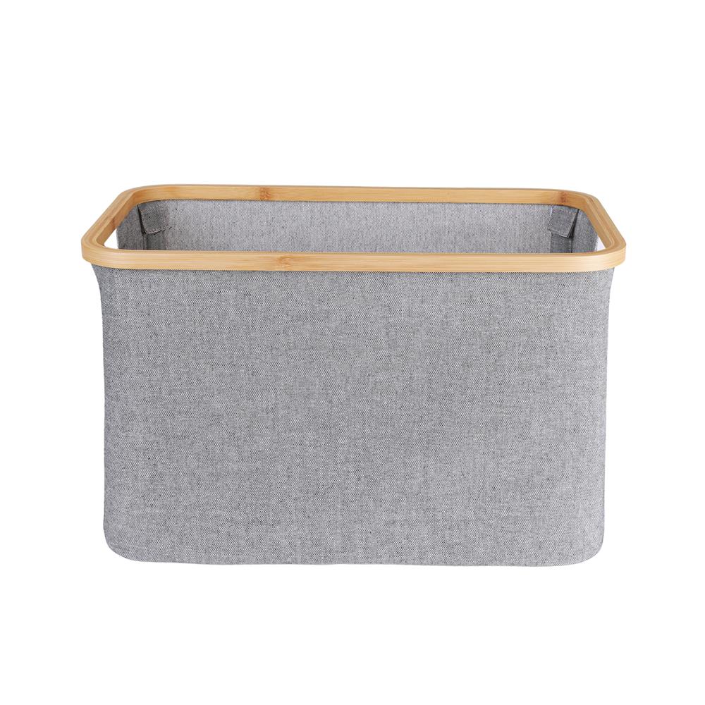 ตะกร้าผ้าเหลี่ยมขอบไม้ PLIM 54x33x33 ซม. สีเทา
