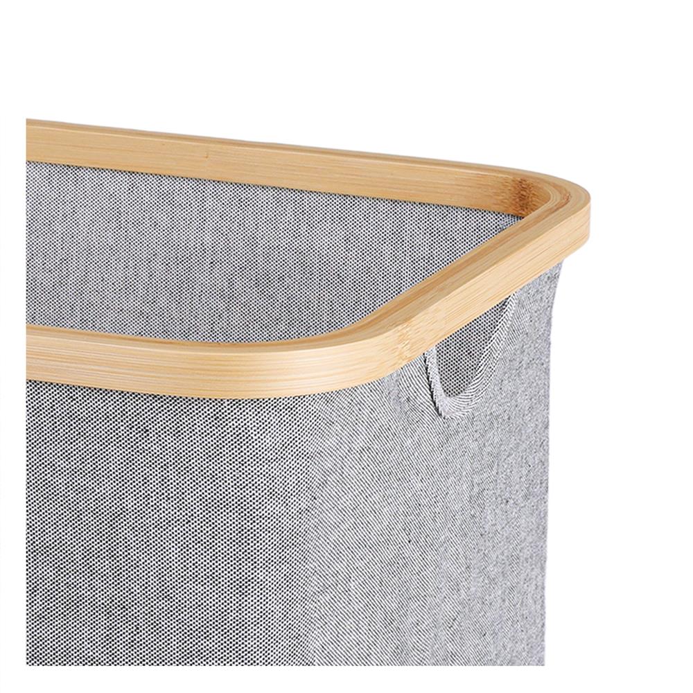 ตะกร้าผ้าเหลี่ยมขอบไม้ PLIM 54x33x33 ซม. สีเทา