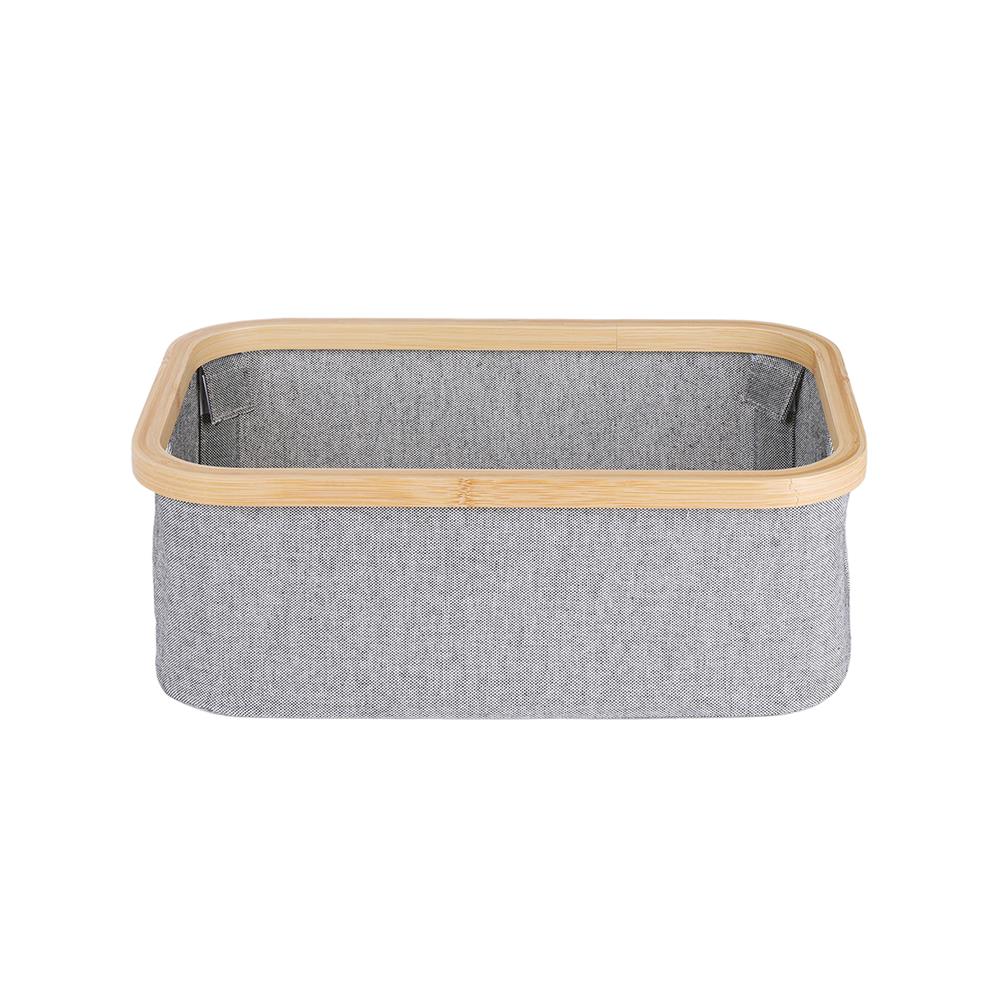 ตะกร้าผ้าเหลี่ยมขอบไม้ PLIM 38x26x13.5 ซม. สีเทา