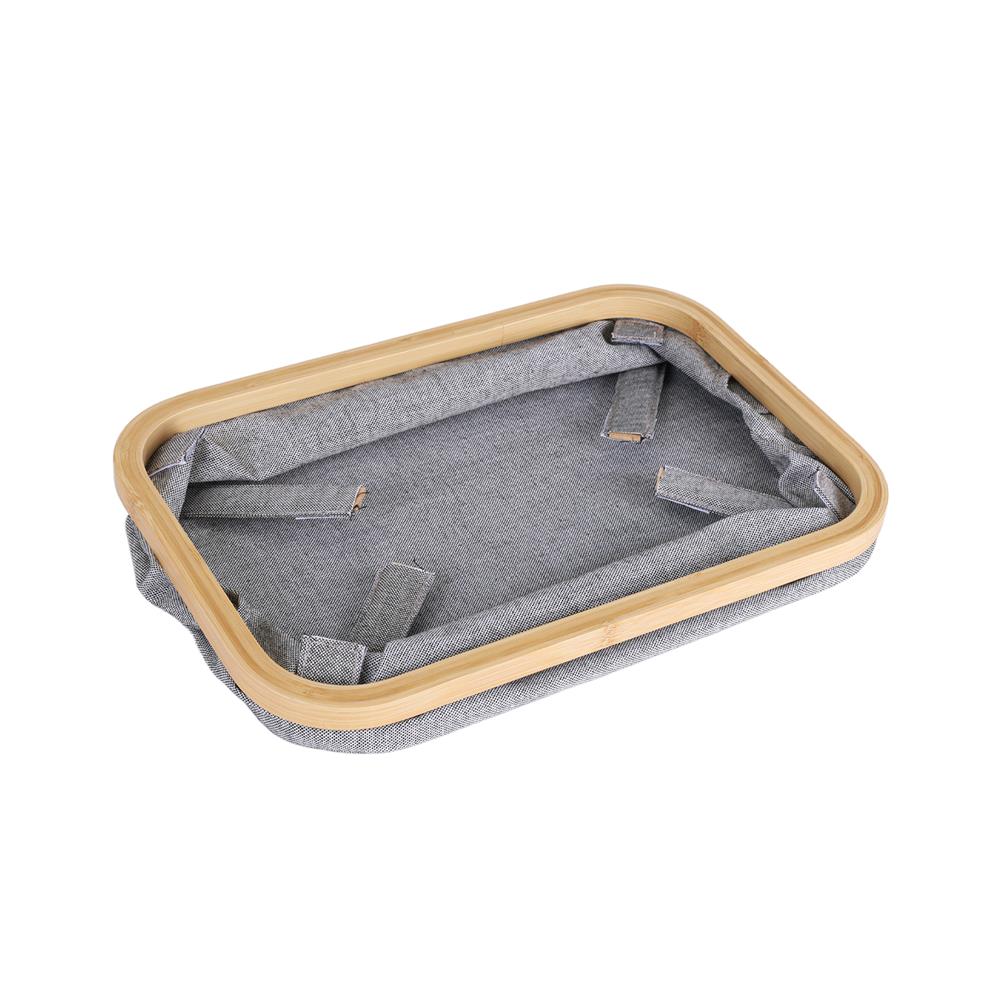 ตะกร้าผ้าเหลี่ยมขอบไม้ PLIM 38x26x13.5 ซม. สีเทา