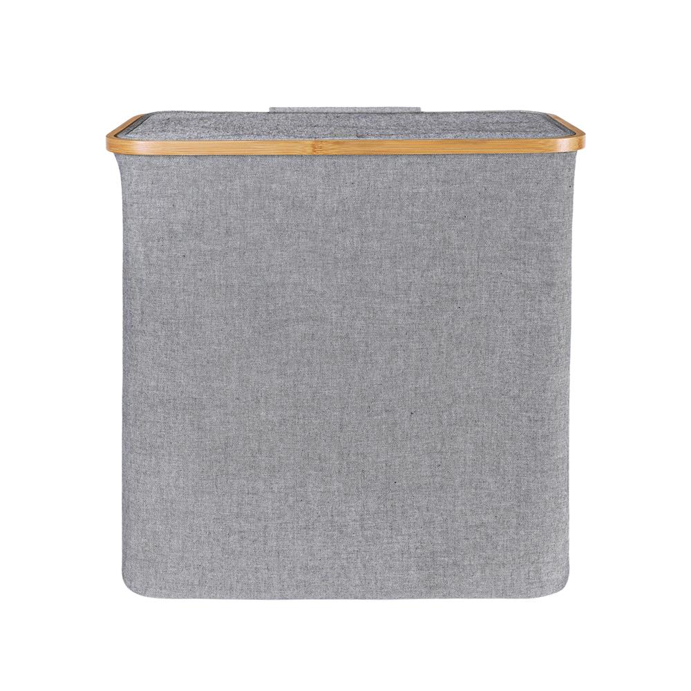 ตะกร้าผ้าเหลี่ยมมีฝาขอบไม้ PLIM 54 ซม. สีเทา
