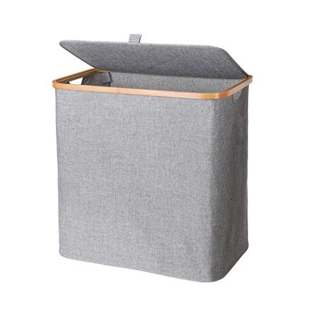 ตะกร้าผ้าเหลี่ยมมีฝาขอบไม้ PLIM 54 ซม. สีเทา_3