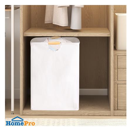 ถังผ้าเหลี่ยมสูง หูไม้ PLIM SIMPLE SIZE XL สีครีม_4