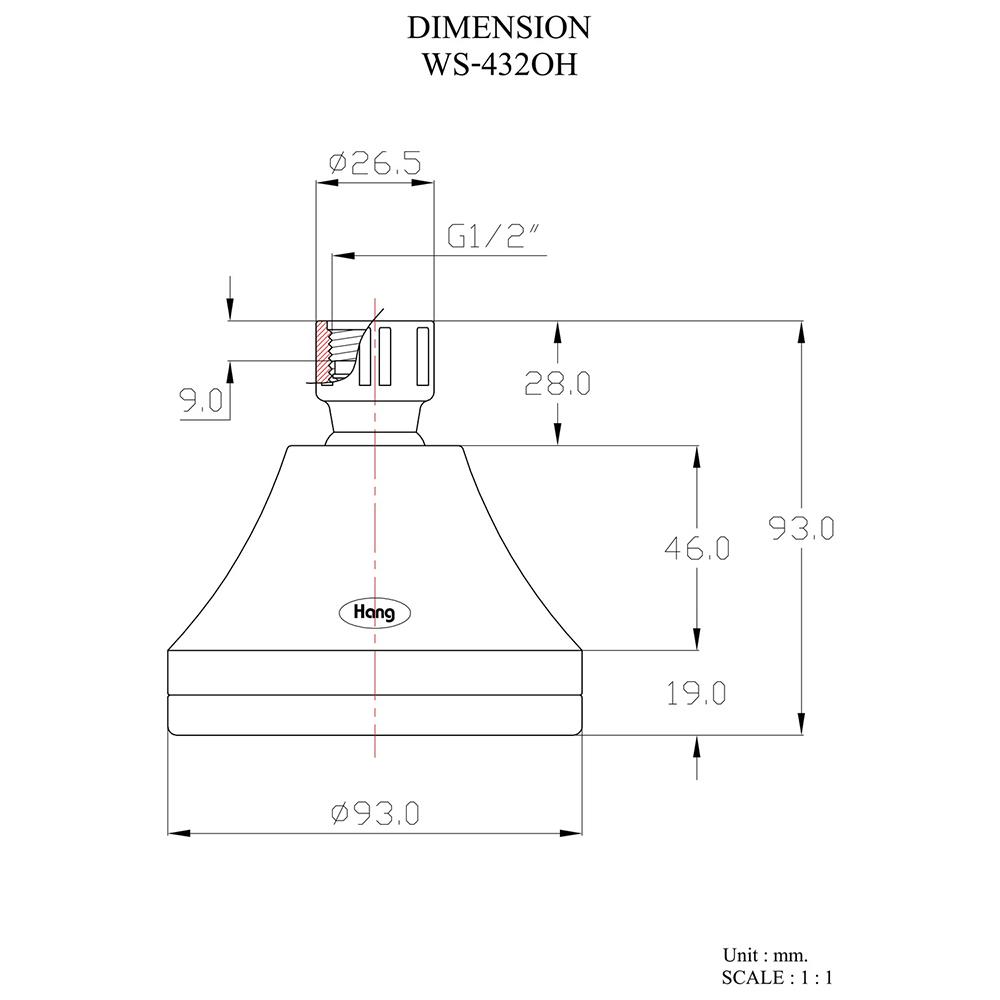 หัวฝักบัวก้านแข็ง HANG WS-432OH 9.3 ซม.