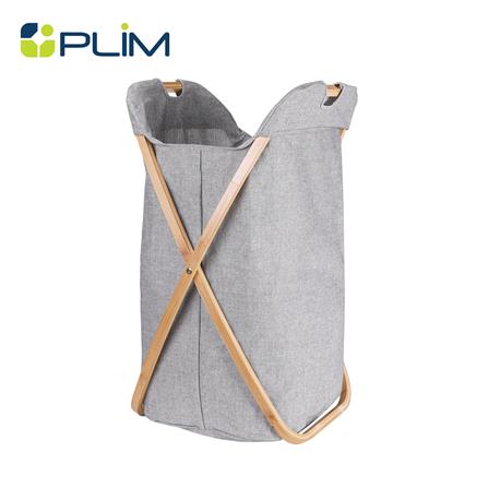 ถังผ้าเหลี่ยมขาไขว้ไม้ PLIM 44x66 ซม. สีเทา