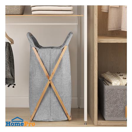 ถังผ้าเหลี่ยมขาไขว้ไม้ PLIM 44x66 ซม. สีเทา_4