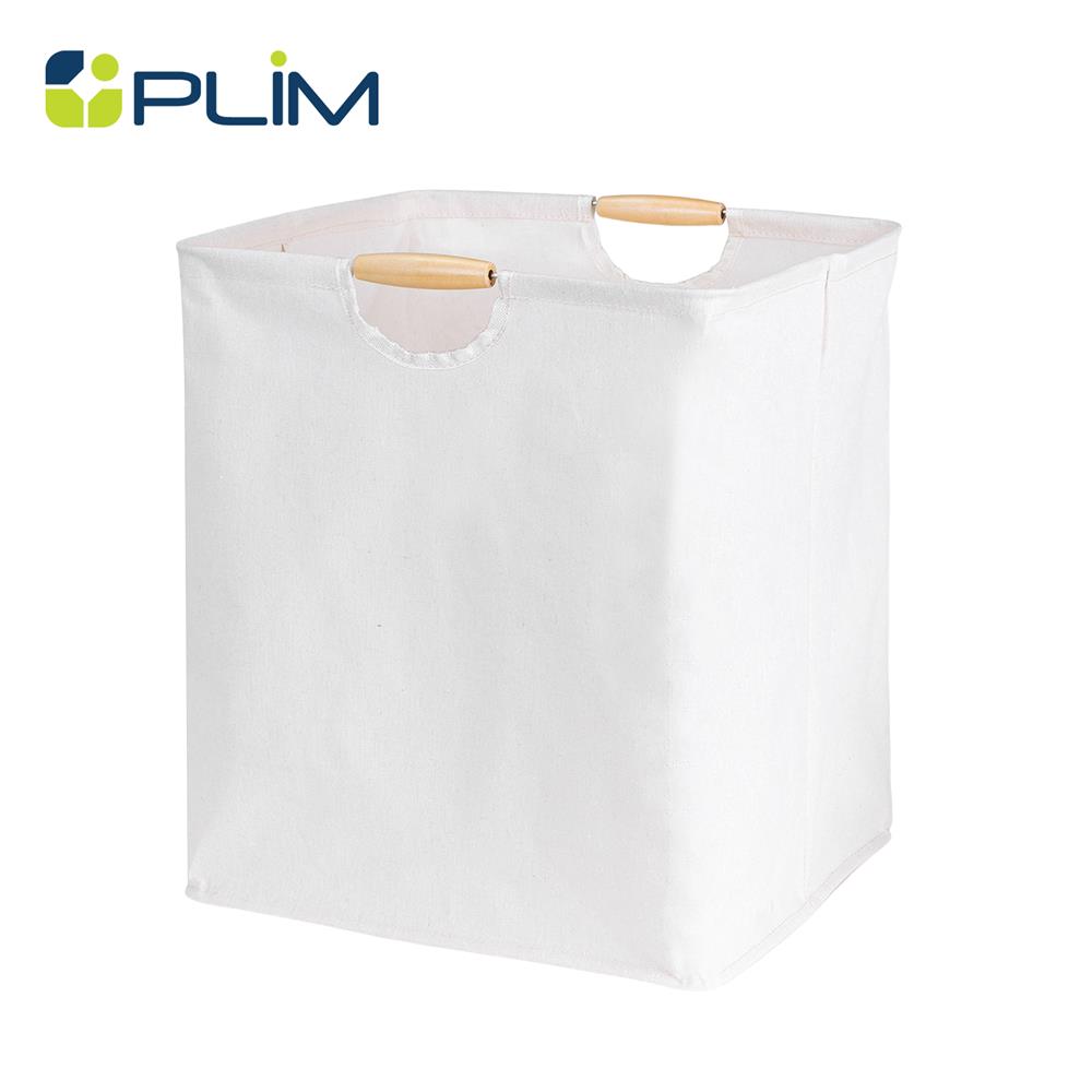 ถังผ้าเหลี่ยมสูง หูไม้ PLIM SIMPLE SIZE L สีครีม_1