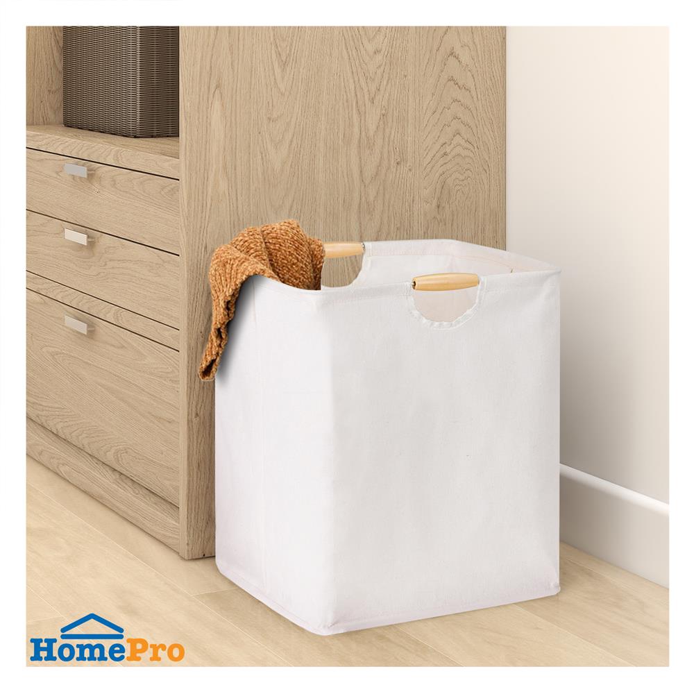 ถังผ้าเหลี่ยมสูง หูไม้ PLIM SIMPLE SIZE L สีครีม