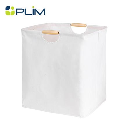 ถังผ้าเหลี่ยมสูง หูไม้ PLIM SIMPLE SIZE L สีครีม