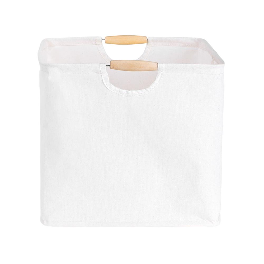 ถังผ้าเหลี่ยม หูไม้ PLIM SIMPLE SIZE M สีครีม