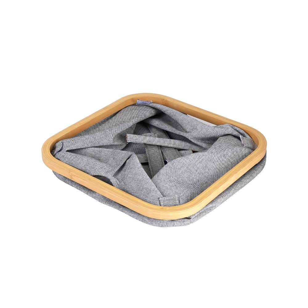 ตะกร้าผ้าเหลี่ยมขอบไม้ PLIM 33x33x27 ซม. สีเทา