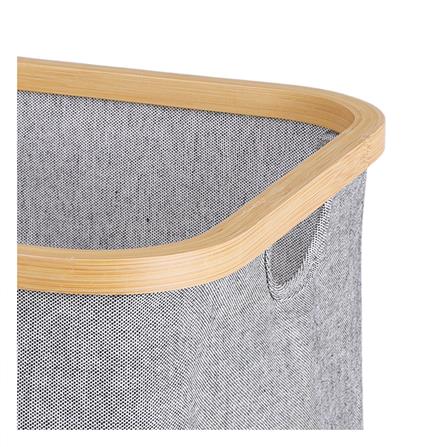 ตะกร้าผ้าเหลี่ยมขอบไม้ PLIM 33x33x27 ซม. สีเทา_4