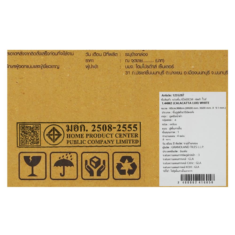 กระเบื้องพื้นพอร์ซเลน 60x60 ซม. TARA กัตต้า ไวท์ A 1.44M2