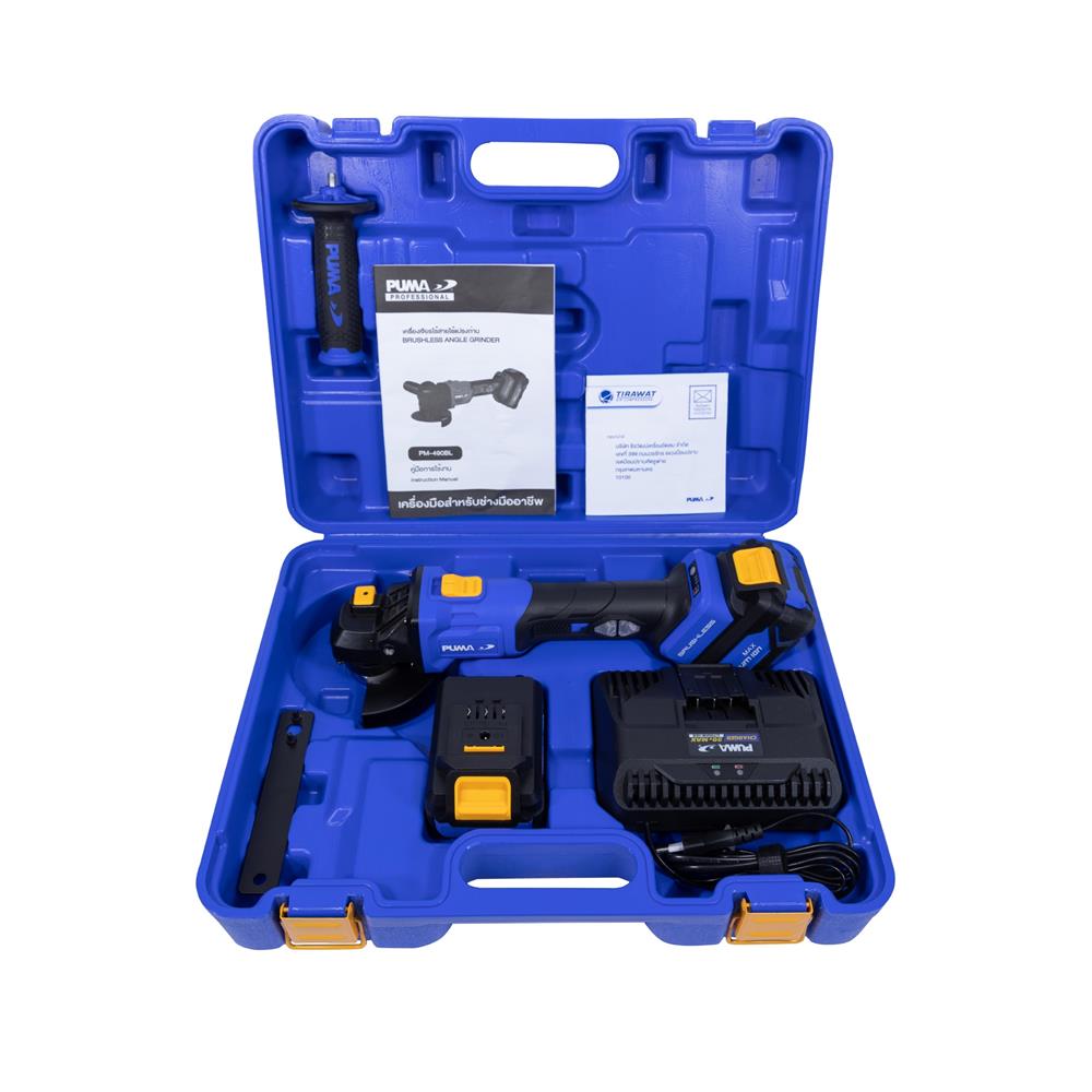 เครื่องเจียรไร้สาย 4 นิ้ว (พร้อมแบตเตอรี่) PUMA PM-490BL 20 โวลต์