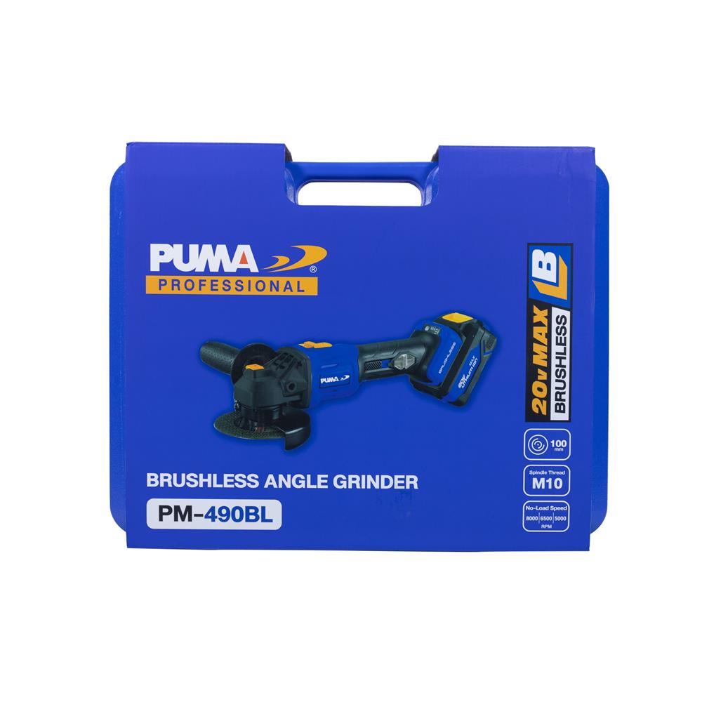 เครื่องเจียรไร้สาย 4 นิ้ว (พร้อมแบตเตอรี่) PUMA PM-490BL 20 โวลต์