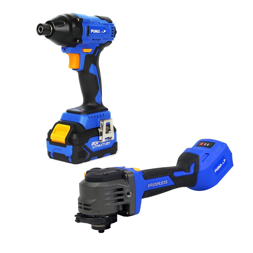 ชุดไขควงกระแทกและเครื่องเจียรไร้สาย (พร้อมแบตเตอรี่และแท่นชาร์จ) PUMA PM-223BL+PM490BL 20 โวลต์