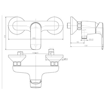 ก๊อกผสมยืนอาบ AMERICAN STANDARD A-1M12-300B สีโครม_1