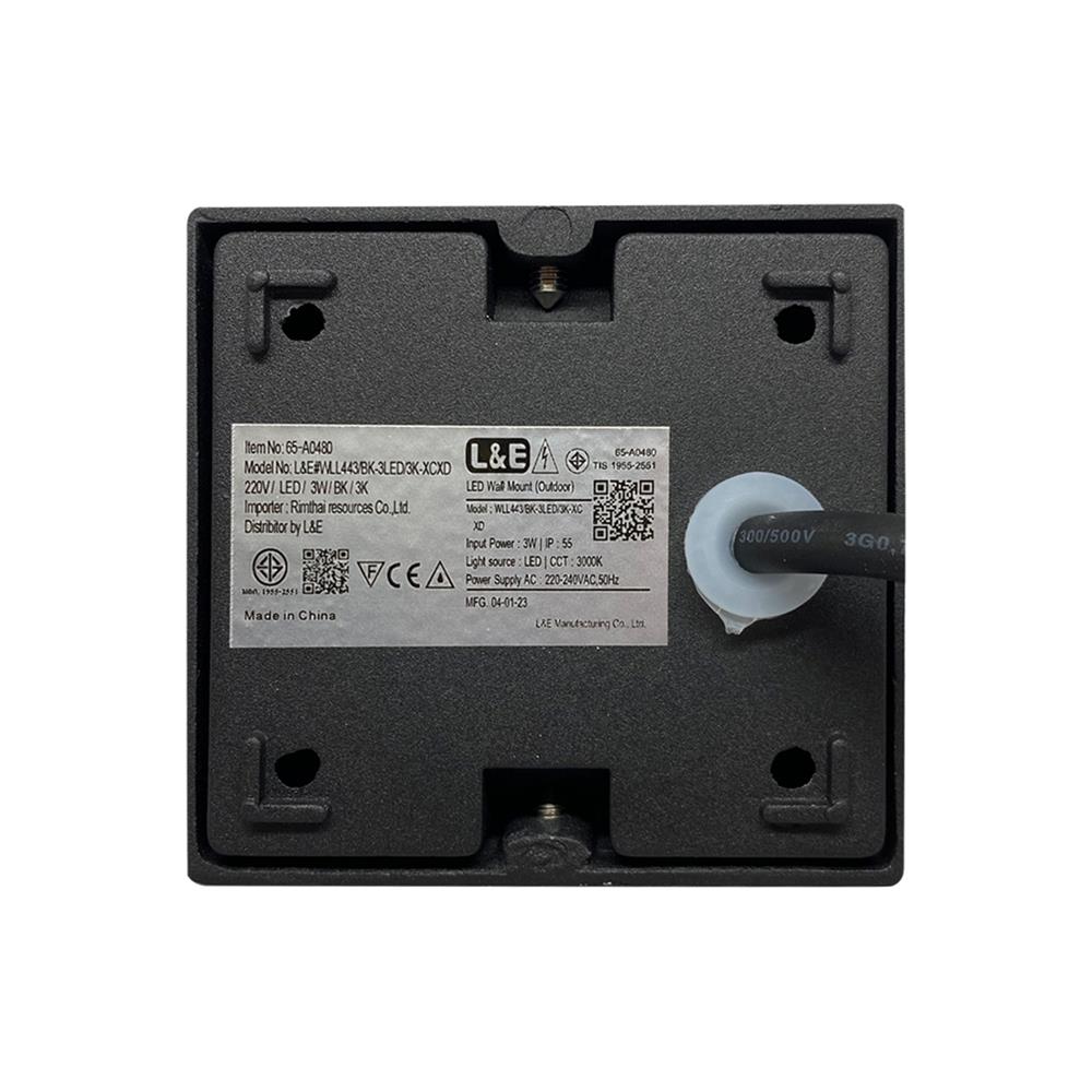 ไฟผนังภายนอก LED L&E 65-A0480 3 วัตต์ WARM WHITE สีดำ